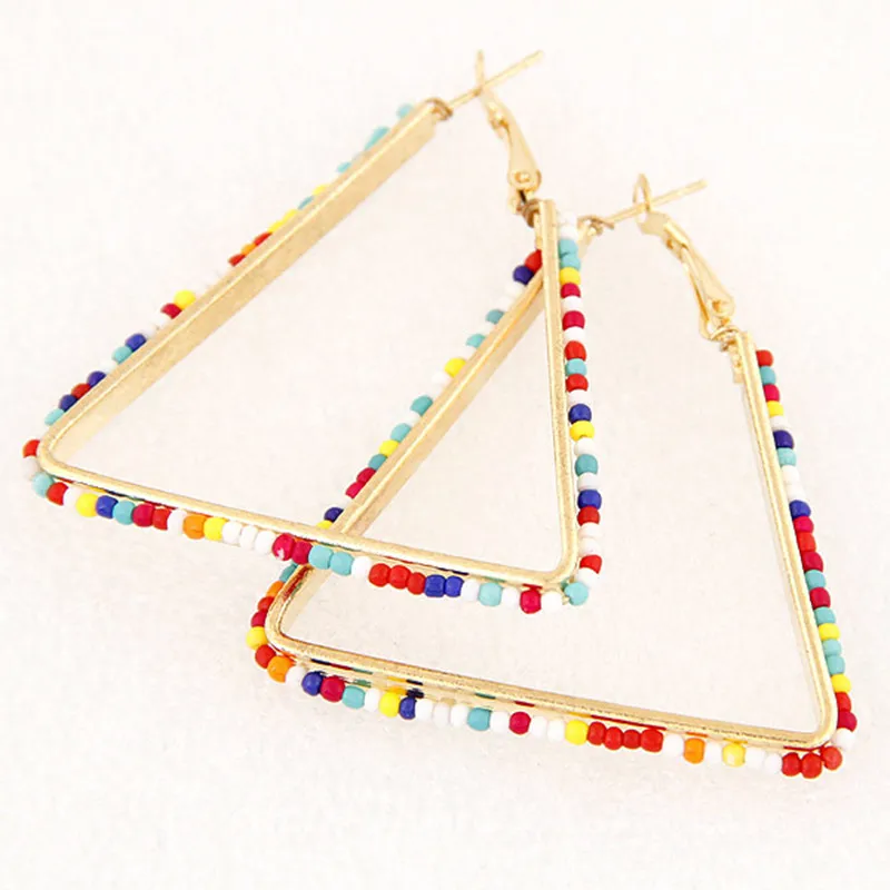 

Kymyad (2 pairs/lot) New Korean Triangle Beads Stud Earrings For Women Bijoux Earings Fashion Jewelry Women Accessories