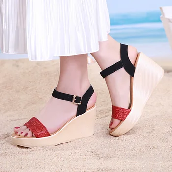 

Wedge sandals female 2019 summer muffin platform waterproof platform comfortable 40-43 yards open toe high heel sandals
