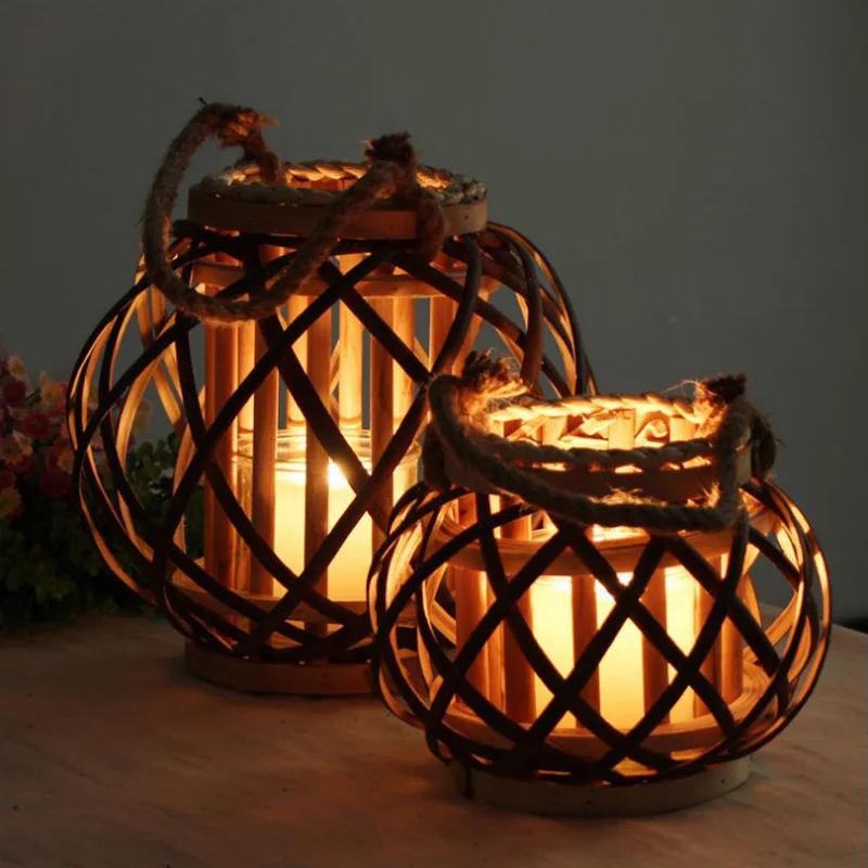 Пеньковые ивовые фонари ручной работы ночник для домашнего интерьера фестиваль украшения ветрозащитные бамбуковые лампы в виде свечей Z16129