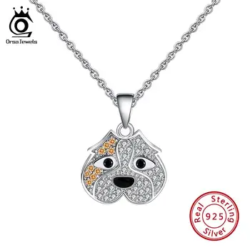 

ORSA JEWELS Cute Bulldog Silver Necklaces Women Puppy Pet Dog Pendant Necklace 925 Sterling Silver Jewelry With AAA CZ OSN114