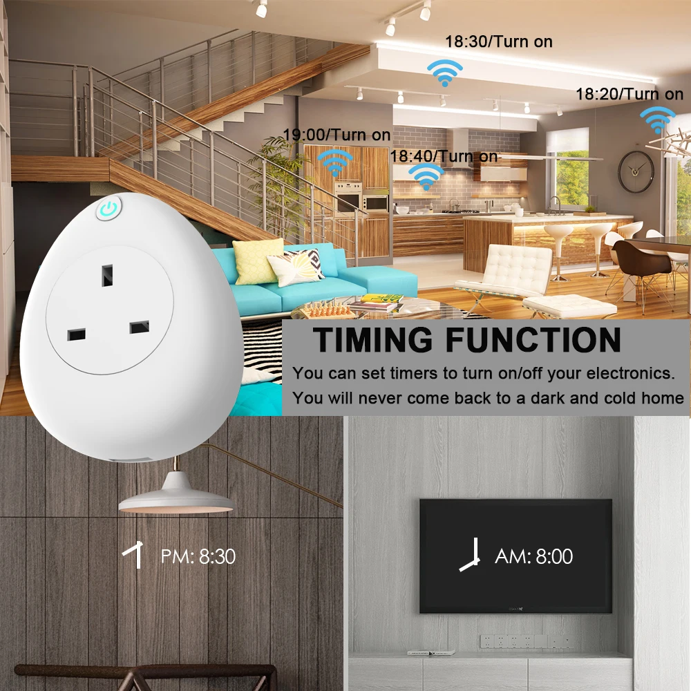 UK USB умная розетка 16A с Мощность контроль таймер WiFi Smart Plug голосовой пульт