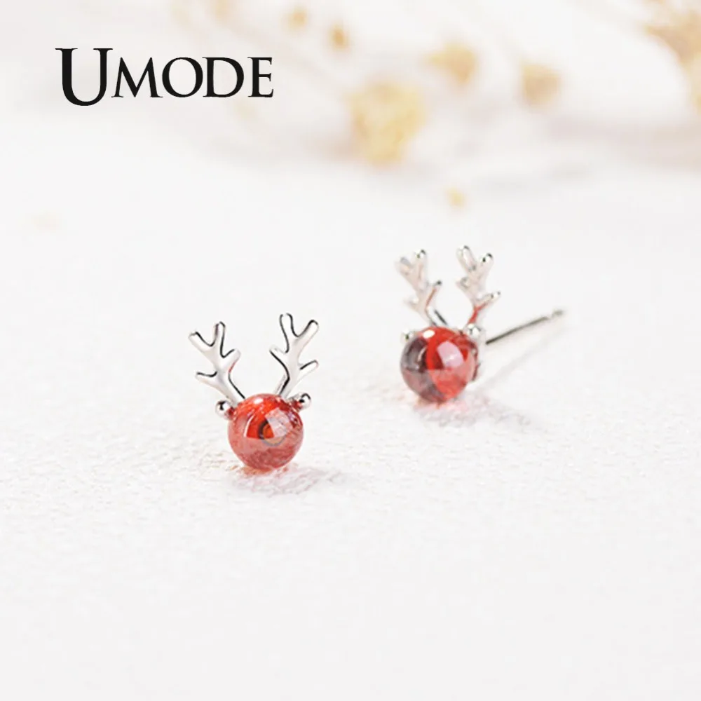 UMODE новые модные красные рога оленя серьги гвоздики для женщин белые золотые