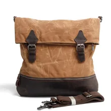 British Style Waterproof Male Bag Oil Wax Canvas Men Messenger Bags Vintage Shoulder Bag Crazy Horse Leather Travel School Bags