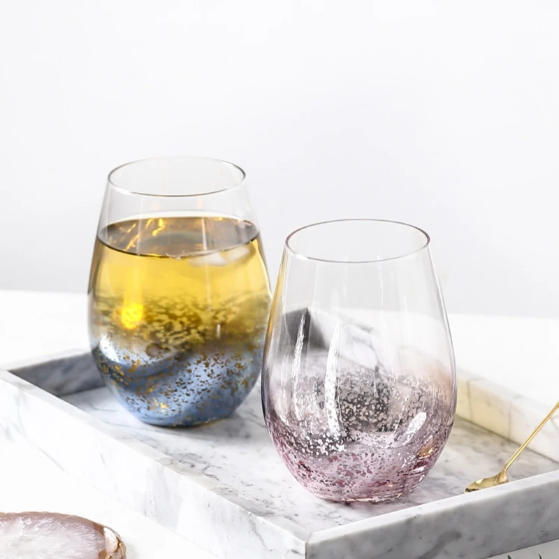 Preise 1 stück 550ml Transparant Stern Stemless Wein Glas mit metall basis trinken glas saft wein tasse für geschenk