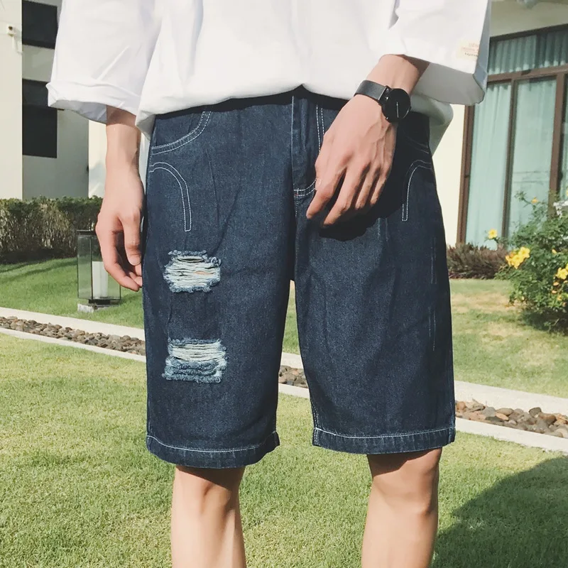 Thintenda 2018 Summer High Quality Hole Ripped Jean Shorts Men Harem
