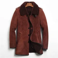 Denny& Dora Мужская кожа импортная овечья шерсть длинный стиль лацкан пальто толстое тепло