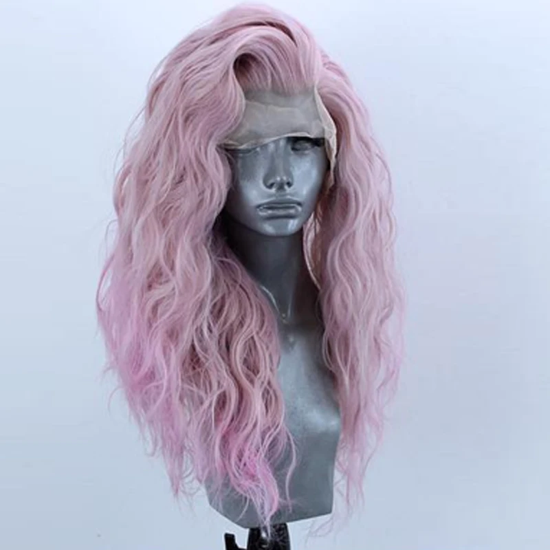 Anogol розовые высокотемпературные волокна 360 фронтальные длинные глубокие волнистые волосы парики синтетические кружевные передние парики для женщин с бесплатной частью