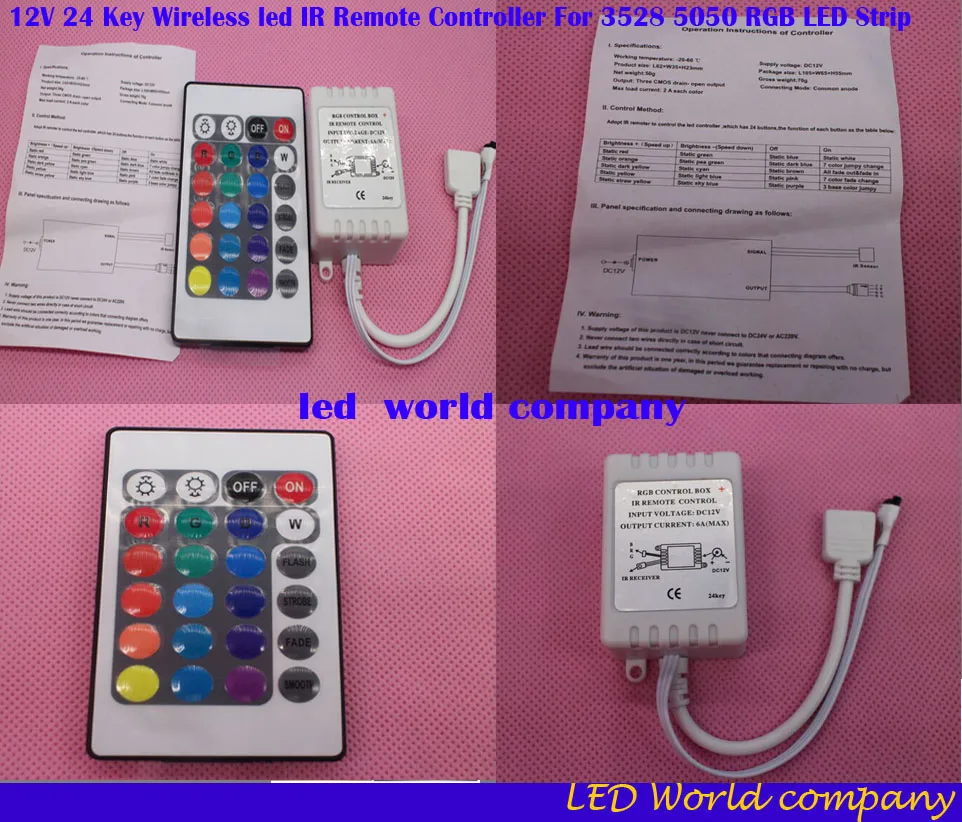 

1pcs 12V 24 Key Wireless led IR Remote Controller For 3528 5050 RGB LED Strip Light 24key led controller