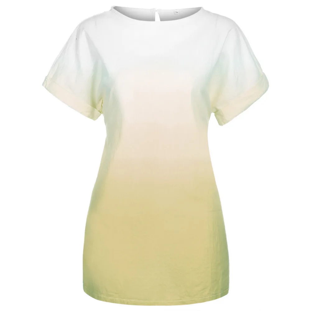 2019 women loose plus-size round neck beach dress cotton summer print dyed gradient short-sleeved beach dress plus size 40J10 (5)