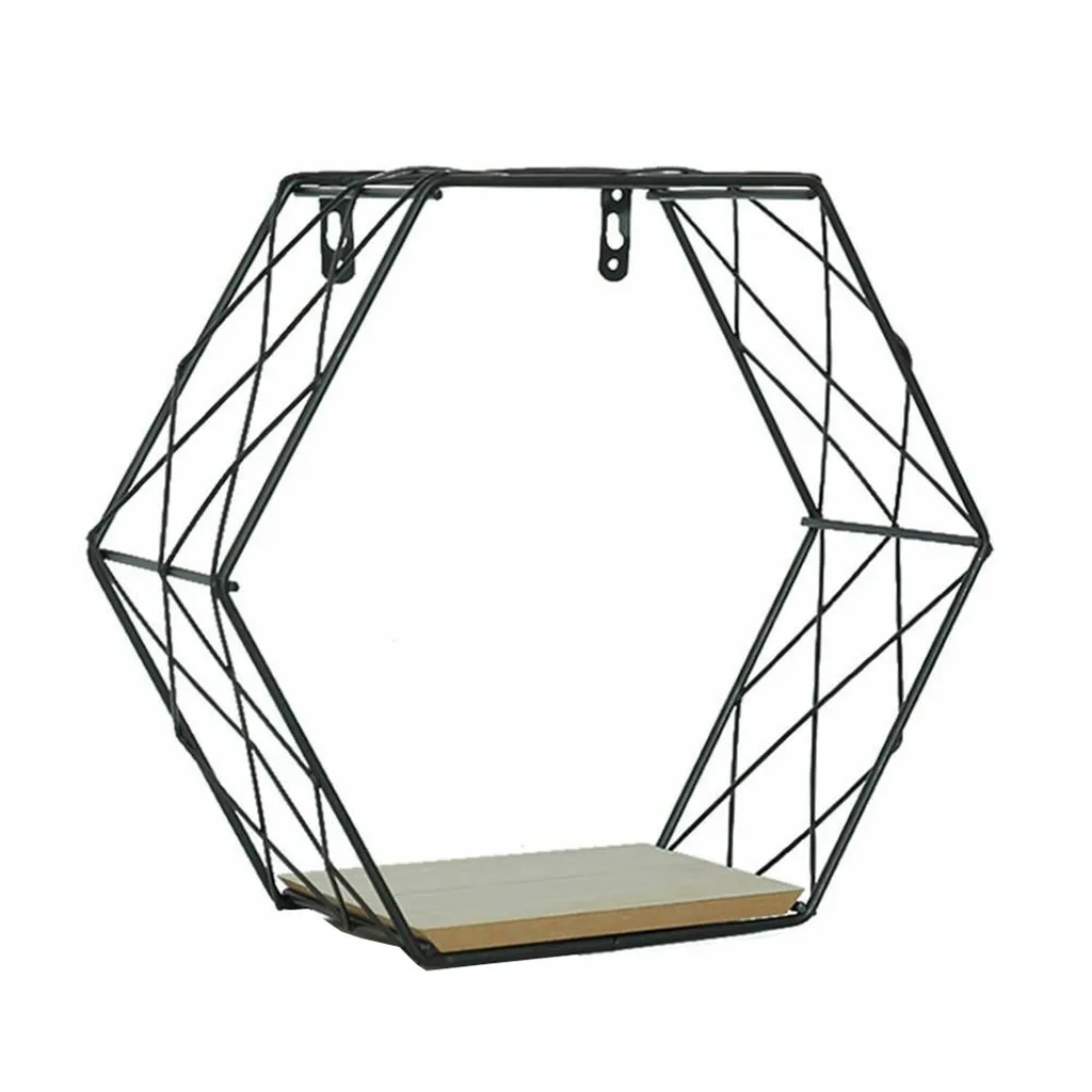 Железная шестиугольная сетка полка для хранения на стене комбинированная настенная подвесная гостиная Геометрическая фигурная книжная полка книжный шкаф# N