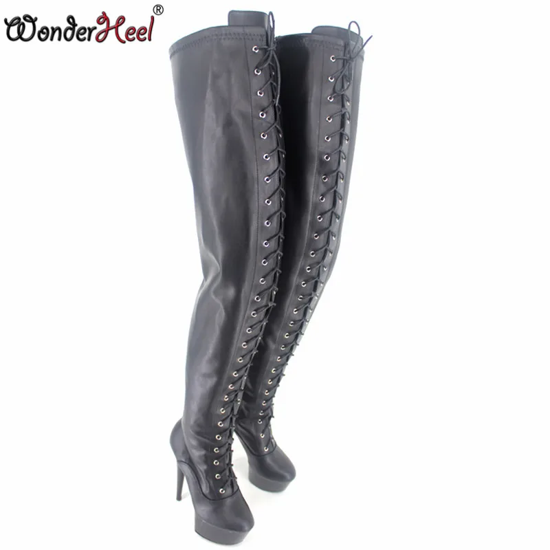 Hauts Wonderheel Black Ultra Talons Boot Bottes Haute Stiletto 15 À Matt Mat Genou Noir Sur Le Talon Cuisse Cm Sexe De Femmes rBCdWeox