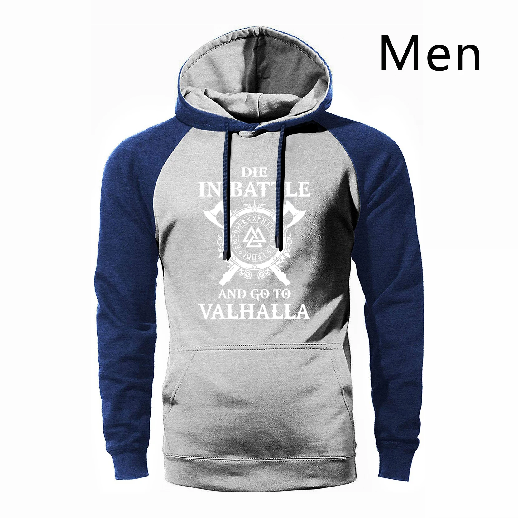 Odin Vikings реглан худи для мужчин Die In batch And Go To Valhalla толстовка с капюшоном Весна Осень Толстовка уличная спортивная одежда - Цвет: Navy Blue Gray 5