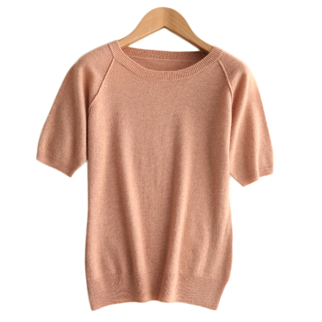

2019 New Design Pure Cashmere Wool Pullovers Short Sleeved O Neck Sweater Casual Loose Vest Soft Comfortable Women's Clothing