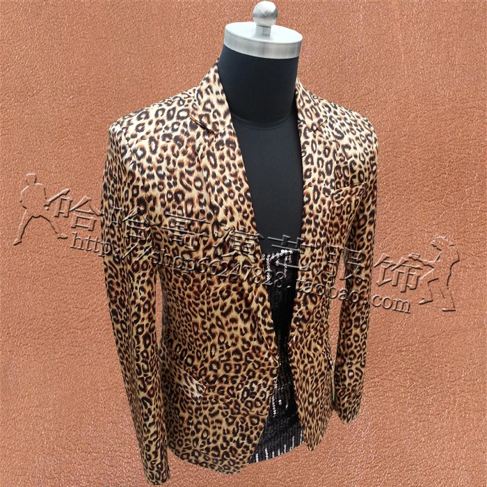 S-XXXL! Для мужчин версия тонкий леопарда костюм пальто Бар ночной клуб DJ певица леопардовая расцветка костюм сценический костюм