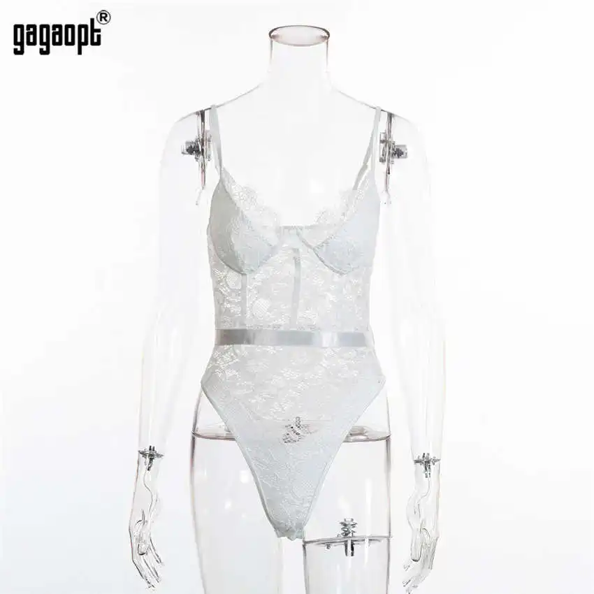 Gagaopt 2020 Summer Lace Bodysuit Women Hollow Out Bodycon Sexy Jumpsuit Overalls Streetwear neon bodysuit Bodysuits