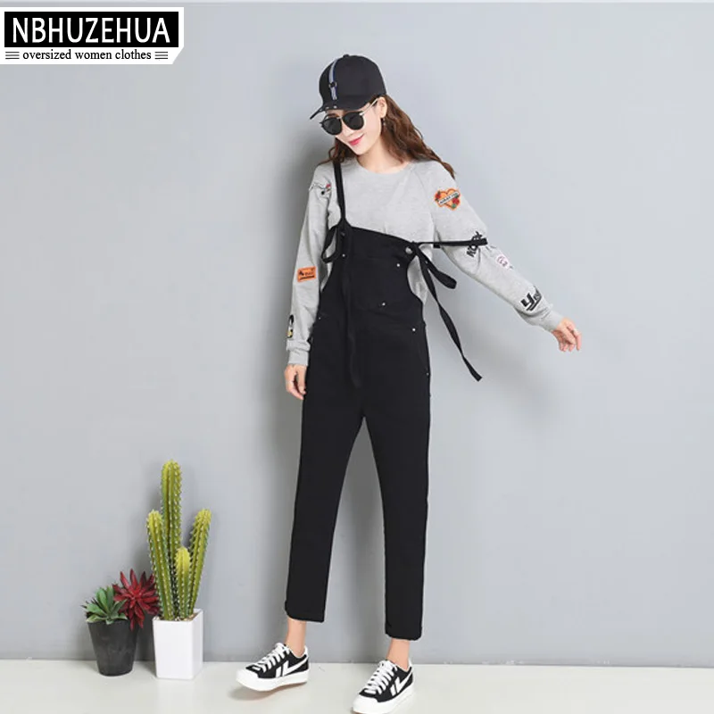NBHUZEHUA T838 3XL 4XL 5XL женский комбинезон Черный Тонкий джинсовый весна Новинка 2018
