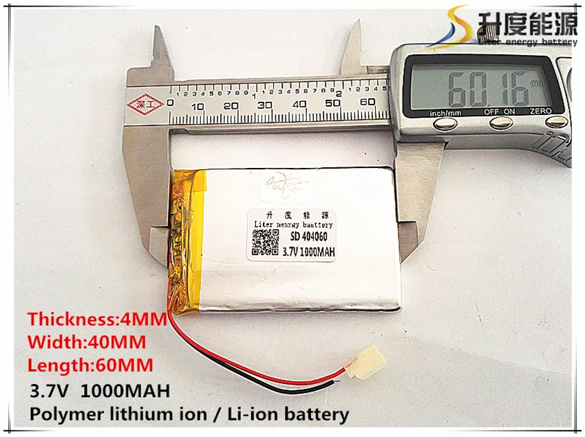 

2pcs [SD] 3.7V,1000mAH,[404060] Polymer lithium ion / Li-ion battery for TOY,POWER BANK,GPS,mp3,mp4,cell phone,speaker