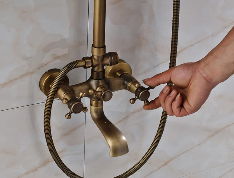 Brass Antique Wall Mount Shower Faucet Set, Shower And Tub Faucet Sets