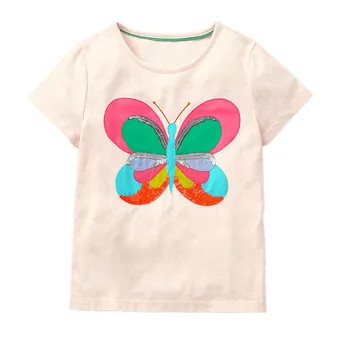 

Little Maven New Summer Kids Clothing Short O-neck Colorful Butterfly Tee Knitted Cotton Girls Casual Quality Tshirt