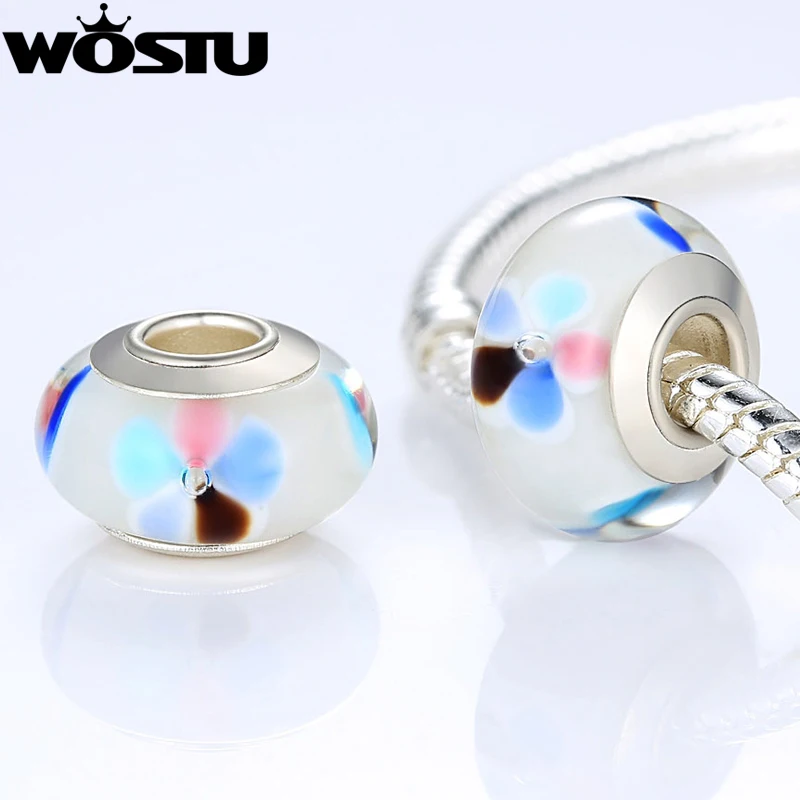 

High Quality Colorful Flower White Murano Glass Beads Fit Original Silver Charm Bracelet Necklace DIY Jewelry Making 6317