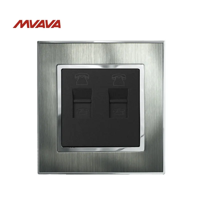 

MVAVA Double RJ11 TEL Telephone Phone Jack Plug Port Wall Socket Satin Metal Panel Double Rivet Double TEL Socket Free Shipping