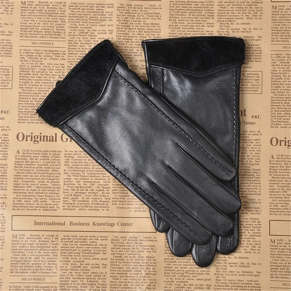 

2019 NEW Genuine Leather Gloves Men Fashion Wrist Fur Sheepskin Gloves Autumn Winter Thermal Velvet Driving Gloves 3-M031NC