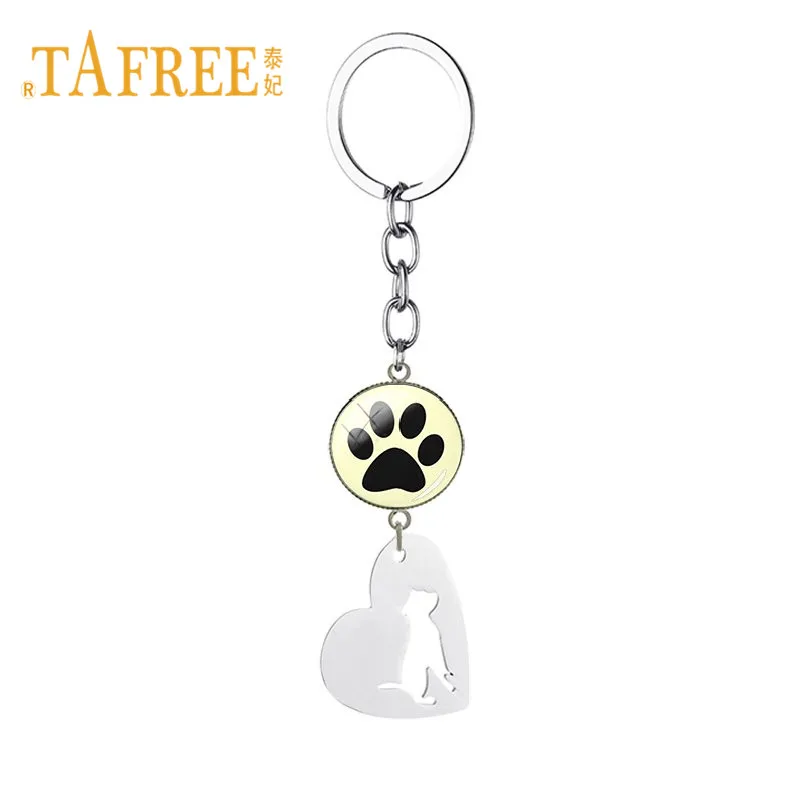 Брелок TAFREE с надписью Love Dog серебристый цвет Английский бульдог и собачья лапа