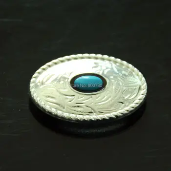 

(KB302) 10pc Western Prairie Dust Oval Concho Sterling-Silver w/ Blue-Stone Leathercraft Concho