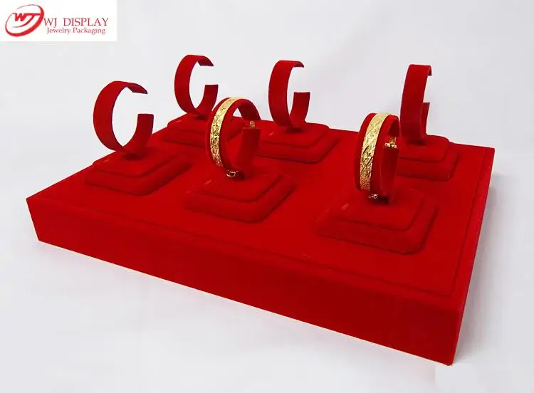 

Protable Red Velvet C Stand Holder Rack Jewelry Display Showcase Cabochon Tray Box For Gold Bracelet Bangle Anklet Organizer Kit