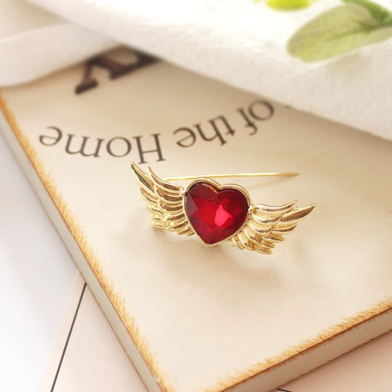 

Free Shipping Angel Wings Love Red Glass Brooch