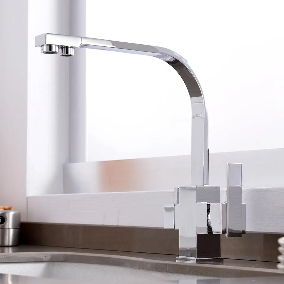 OKAROS Filter Black Faucet Kitchen Faucet Brass Two Hole Square Kitchen