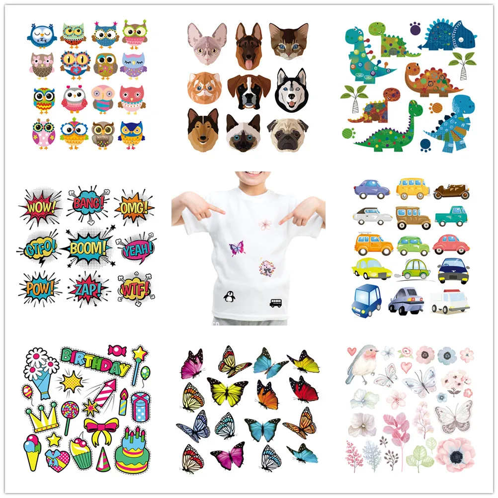 

DIY Heat Transfer Patches Cute Animals Set Iron-on Patches For Clothing Children T-shirt Decoration Heat Press Appliqued Sticker