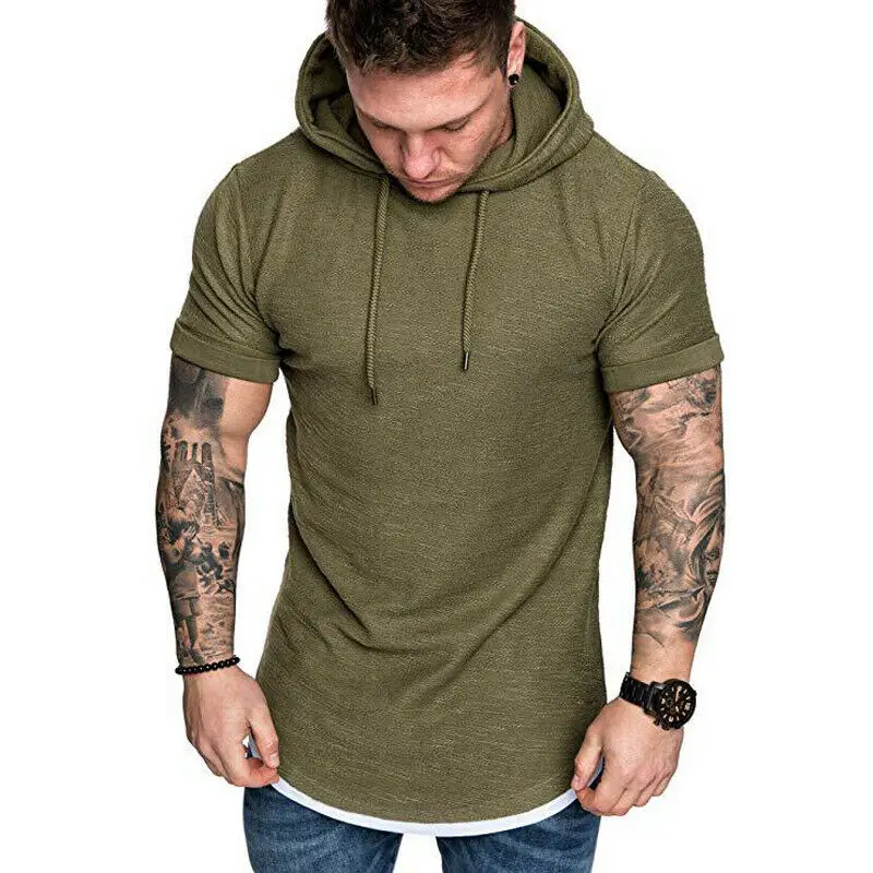 thumbnail image 1 of 2020 nueva moda para hombre, camiseta ajustada de verano de manga corta, camiseta informal, Tops, ropa con capucha, camiseta musculosa, 1 of 5