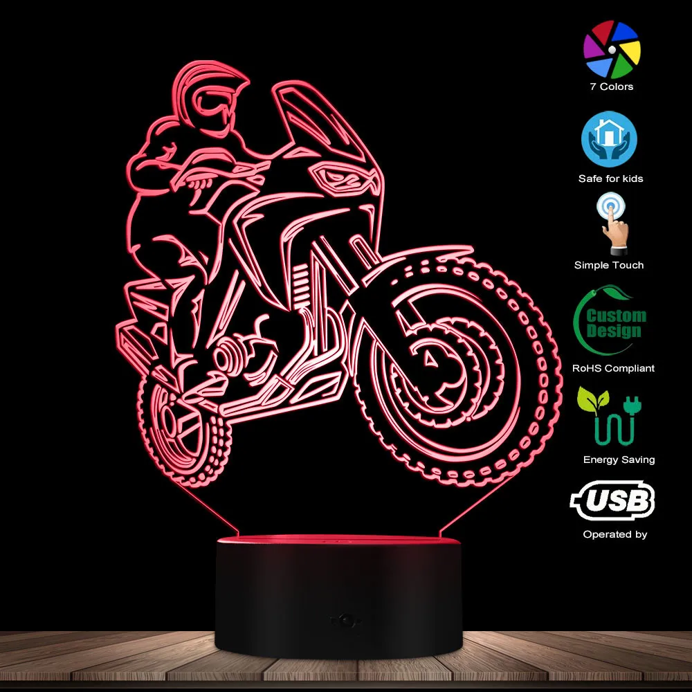 Мотоциклист 3D Оптическая иллюзия ночник мотоцикл Грязь светодиодный фонарь для мотоцикла современный настенный светильник Фристайл