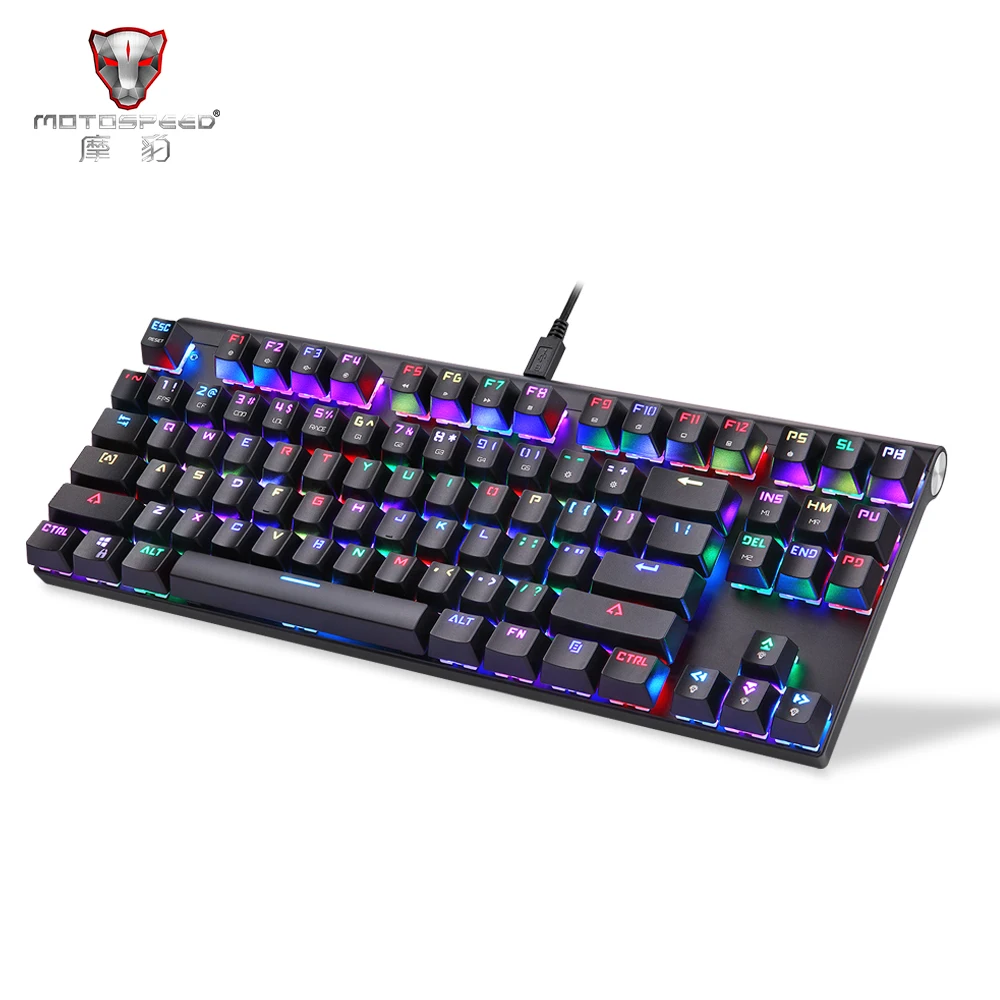 

New Arrival Motospeed CK101 Mechanical Keyboard RGB Light Ergonomic 87 Anti-ghosting Keys Blue/Red Switch 1.6m Cable