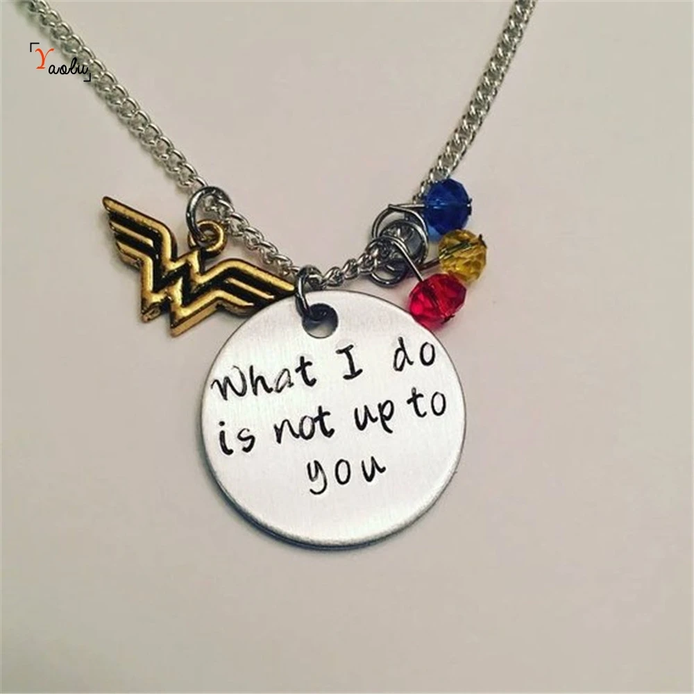 

12piece/lot What I Do is Not Up to You Wonder Woman Inspired Gal Gadot Steve Trevor Chris Pine Feminism Comics Charm Necklace