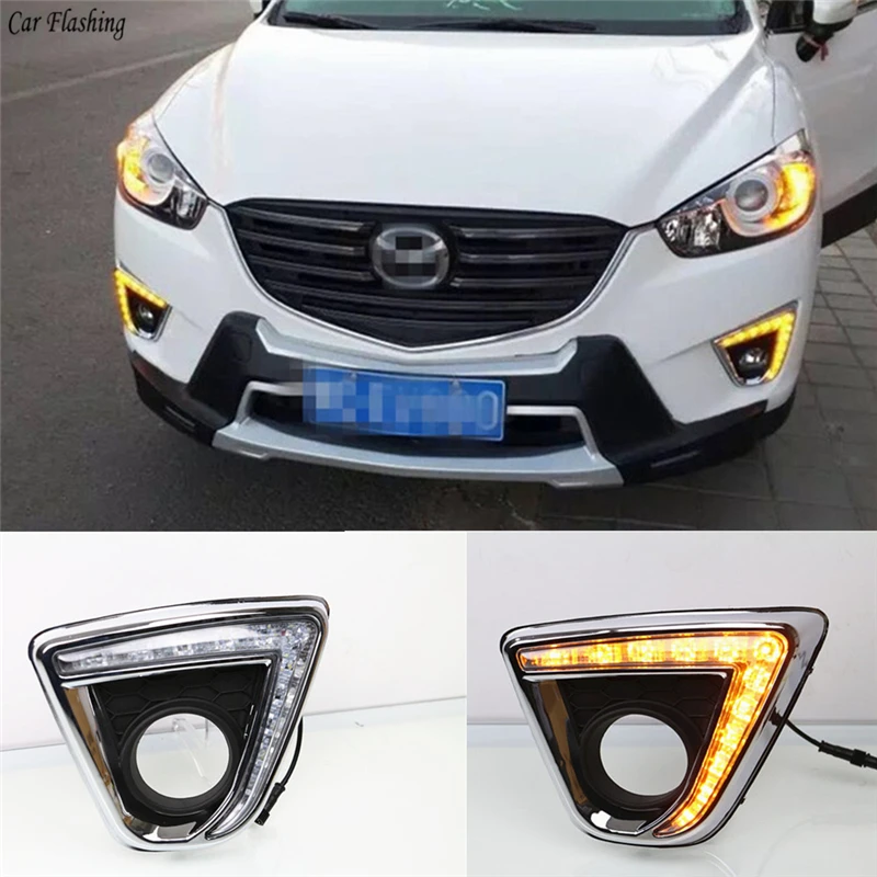 

Car Flashing 1 Set LED For Mazda CX5 CX-5 2012 2013 2014 2015 2016 DRL Daytime Running Light Daylight With Yellow Turn Signal