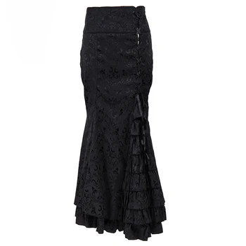 

Sexy Empire Waist Lace Up Ruffle Mermaid Steampunk Clothing Women Black Long Vintage Skirts Victorian Gothic Skirt Plus Size 6XL