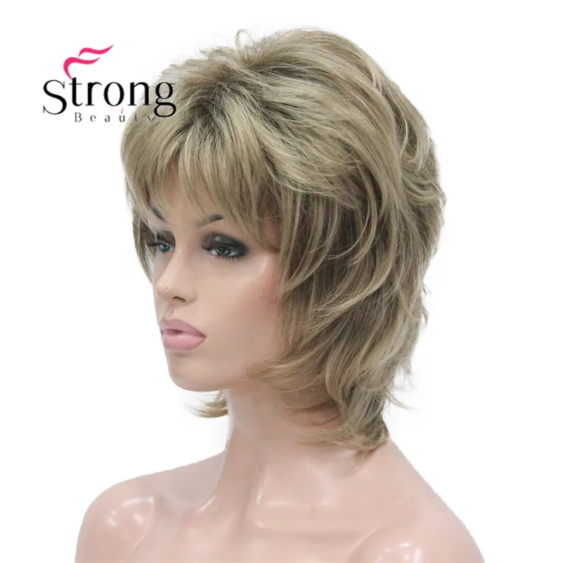 L-1943A #R10-24 Elegant Bady Wavy Medium Brown Mix Dark Blonde Neck Length Synthetic Women's Wig (2)