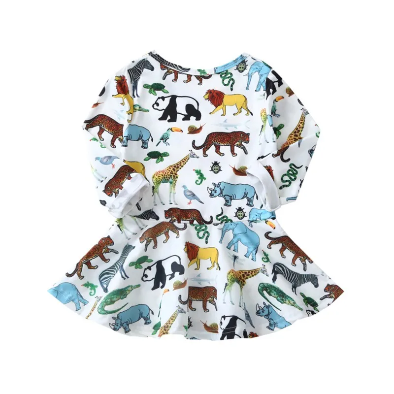 

Baby Girls Dress Autumn Children Clothing Long Sleeve Toddler Animal Print Casual Sundress Outfits Clothes