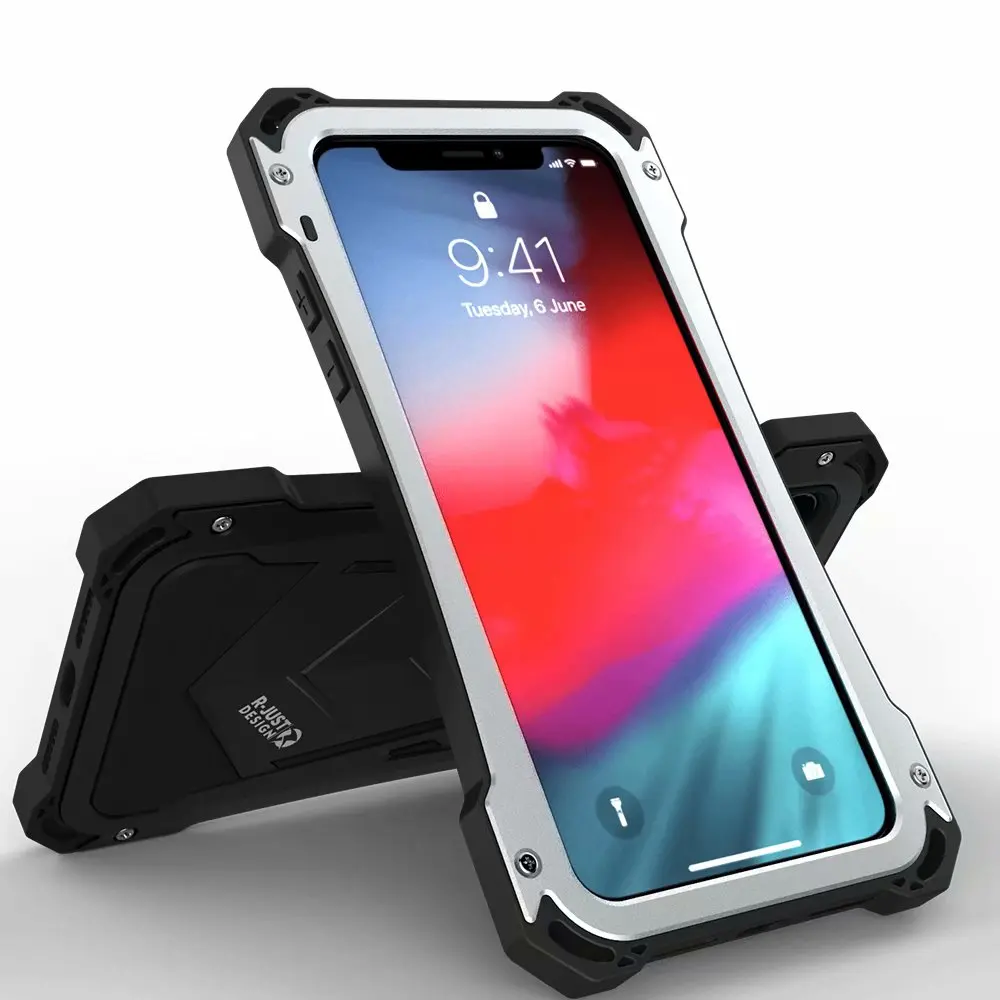 R-JUST Metal Case Mechanical Armor Aluminum Back Cover High Quality Strong Phone Cases for Apple iPhone 11 XS MAX XR X 8 7 Plus
