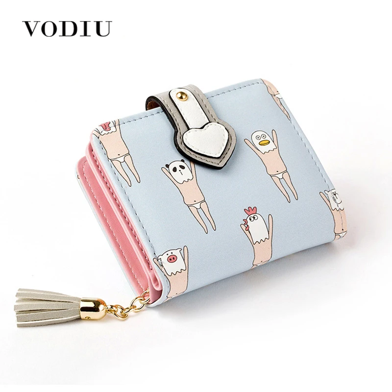 2018 Korean Cute Anime Cat Leather Trifold Hasp Mini Wallet Women Small