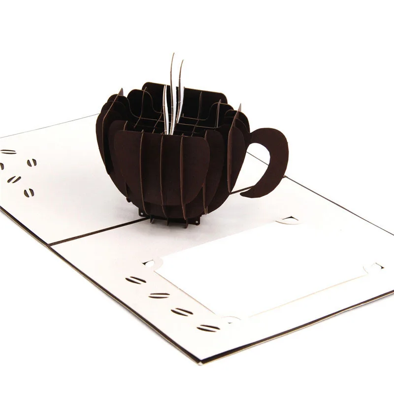  3D Laser Cut Handmade Carving Black Coffee Cup Paper Invitation Greeting Cards PostCard Business Bi - 32793372116