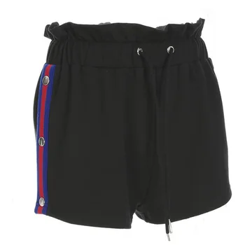 

High Waist Shorts Women Split Striped Print Side Button Short Femme Casual Drawstring Summer Streetwear Ladies Sport Shorts