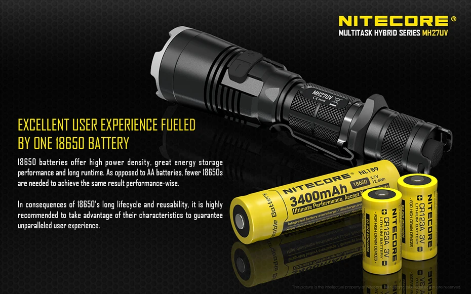 NITECORE MH27UV ультрафиолетовый светильник, перезаряжаемый на длинном расстоянии, наружный светильник с литиевой батареей