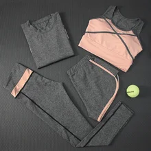 Для женщин Йога комплект Фитнес быстросохнущая рубашка с длинными рукавами+ бюстгальтер+ Брюки для девочек+ Шорты для женщин тренажерный зал бег Костюмы дышащие спортивные костюмы