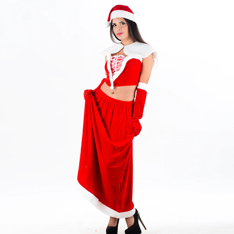 Women Red Christmas Party Dresses With Cloak Glove Hat Faux Fur Santa Claus Winter Dress Ladies Party Wear Christmas Clothes (2)