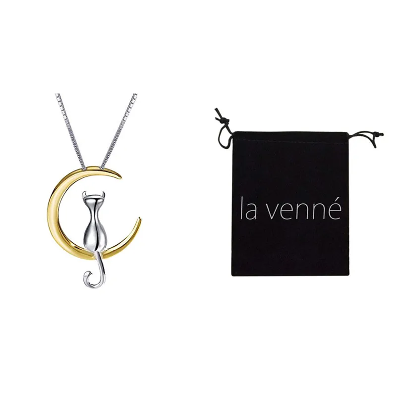 1Pc New Fashion Jewelry Silver Gold Moon Lovely Cat Necklaces Pendant Women Christmas Gifts Simple Temperament Cute Chain D10 (10)