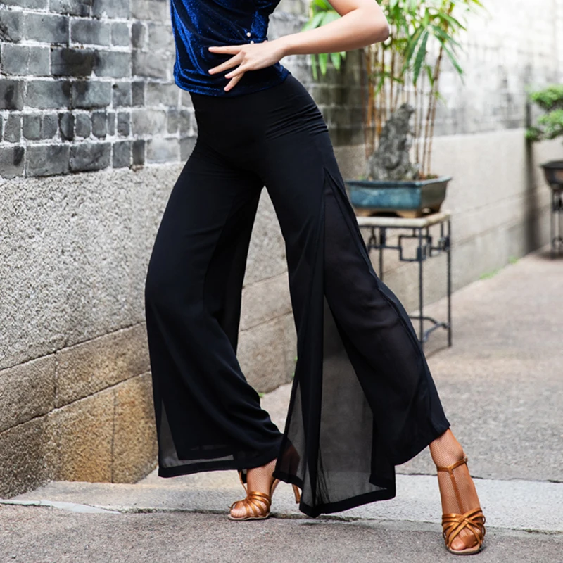 

Latin Dance Pants Black Chiffon Loose Trousers Cha Cha Rumba Samba Flamengo Ballroom Women Practice Performance Wear DNV11683