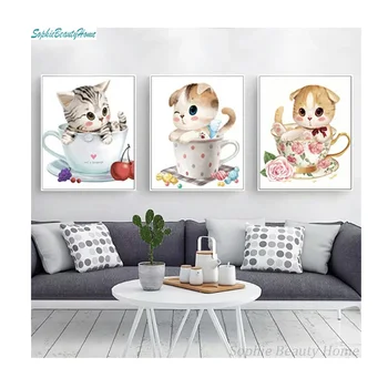 

DIY diamond painting cute cat animal side / round diamond embroidery 5D full mosaic diamond triple cross stitch craft decoration